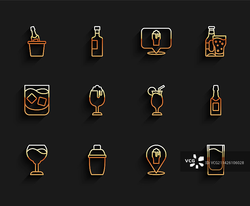 葡萄酒杯、调酒器与香槟图标图片素材