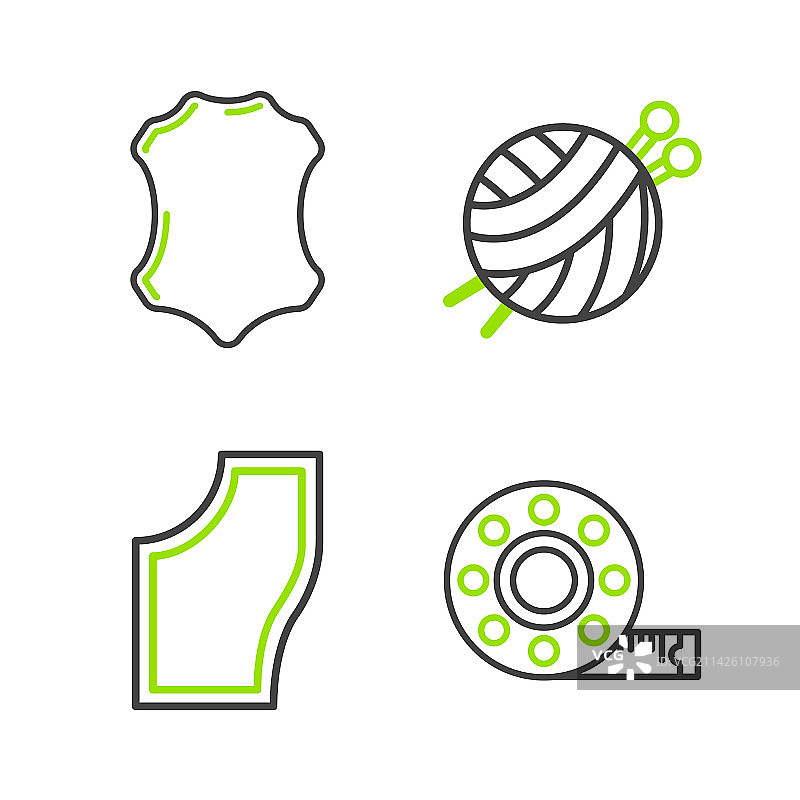 缝纫工具线条：卷尺、缝纫图案、毛线球图片素材