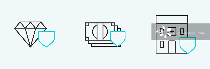 线条医疗医院大楼与盾牌图片素材