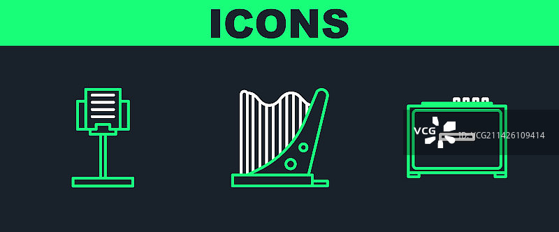 线稿吉他音箱乐谱架竖琴图片素材