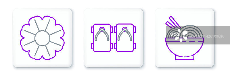 碗中亚洲面条和筷子线条图片素材