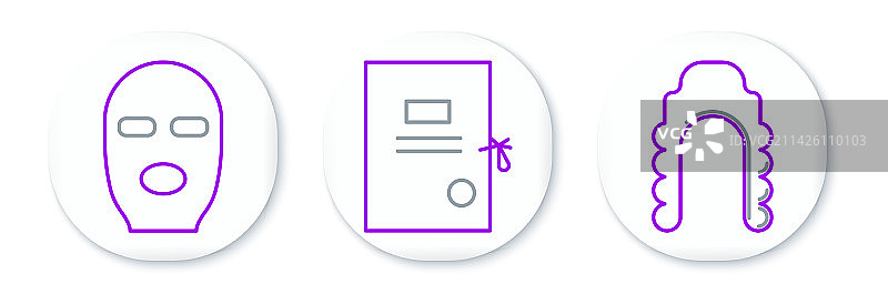 假发、小偷面具和诉讼文件图片素材