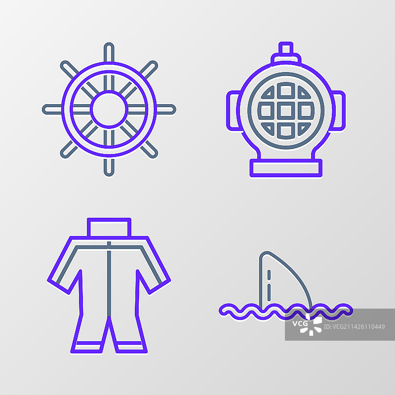 线条集：鲨鱼鳍、海浪、潜水服图片素材