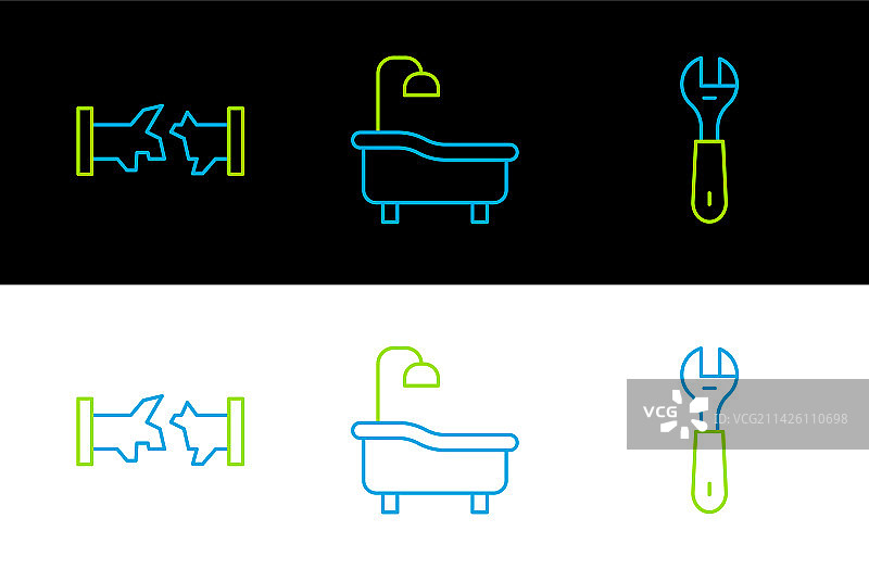 破裂水管与浴缸扳手线路设置图片素材