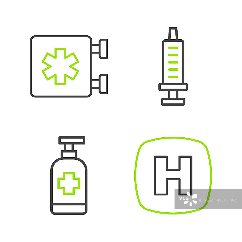 医院标志牌和抗菌皂线条图片素材