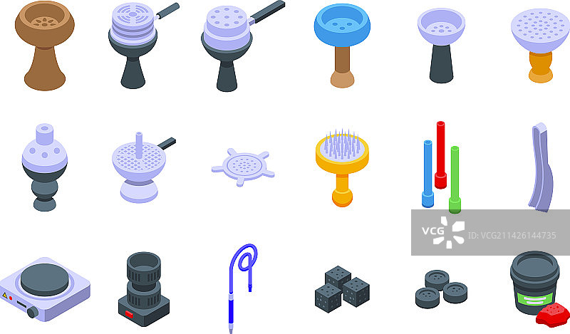 水烟配件等距图标集图片素材