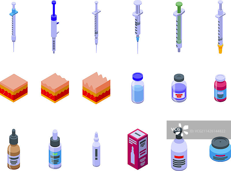 肉毒杆菌毒素等距图标集图片素材