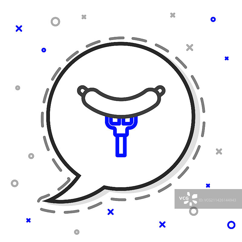 叉子上烤肠线条图标，白色背景图片素材