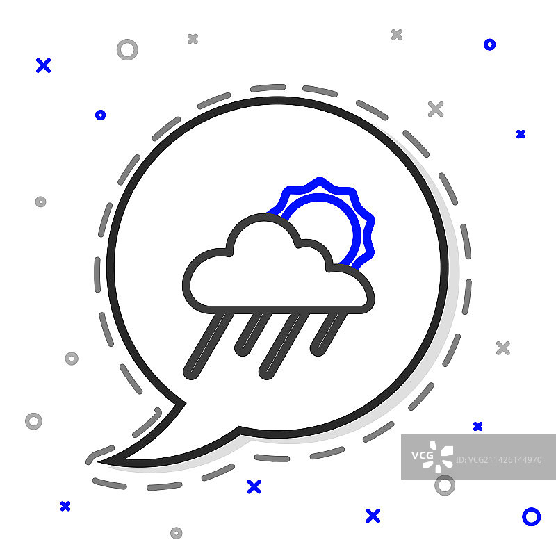 带雨和太阳的线性云图标图片素材