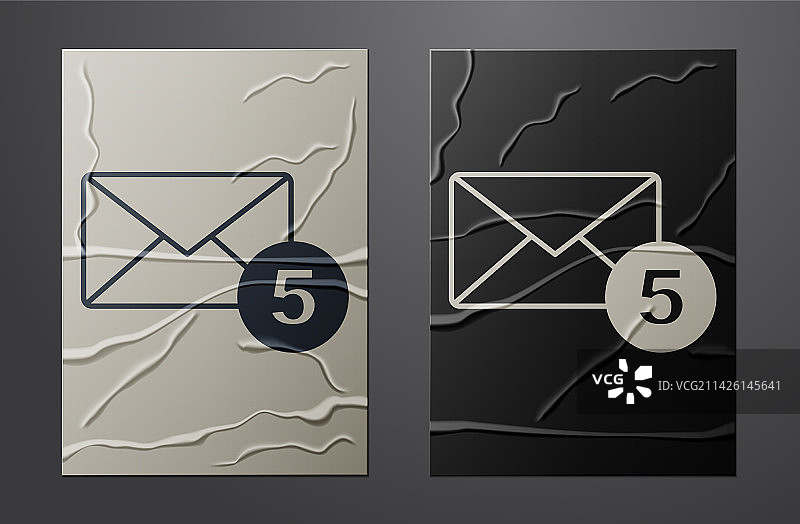 在皱纹纸上隔离的白色信封图标图片素材