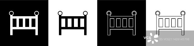 黑色背景上的婴儿床图标套装图片素材