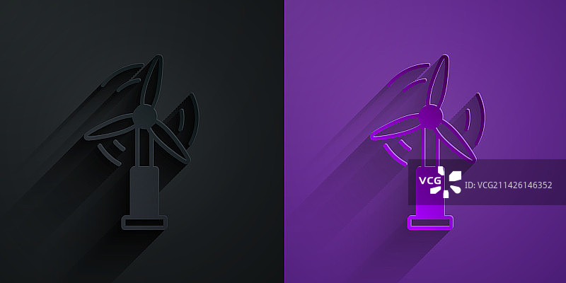 黑色背景上的剪纸风力涡轮机图标图片素材