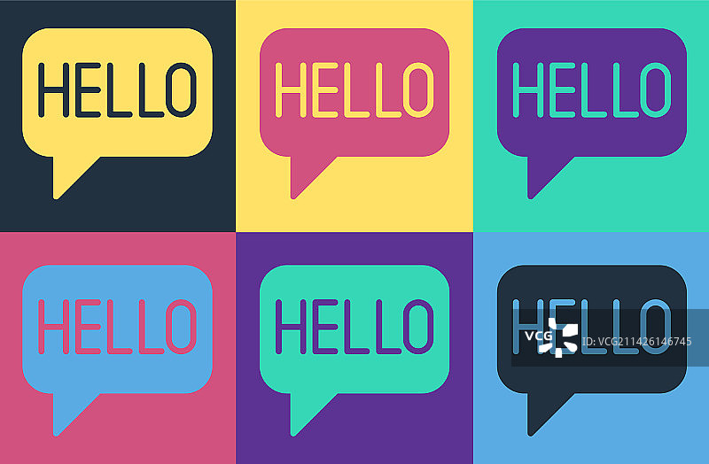 波普艺术不同语言的“你好”图标图片素材