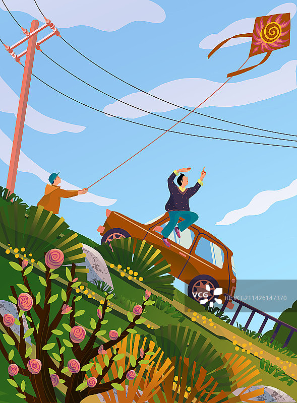 放风筝的父子图片素材