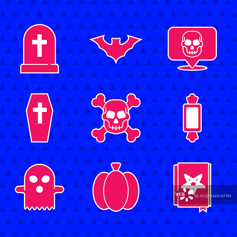 骷髅、交叉骨、南瓜和古代魔法套装图片素材