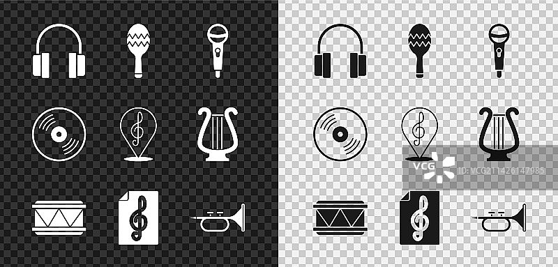 耳机与沙锤麦克风鼓高音谱号图片素材