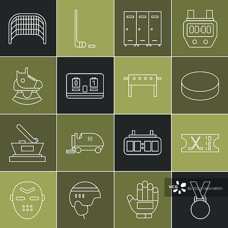 线条：奖牌、曲棍球、体育门票、冰球、储物柜图片素材