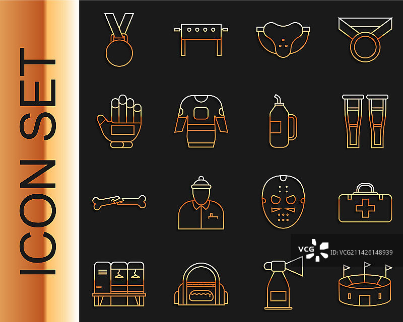 曲棍球场急救箱拐杖线条合集图片素材