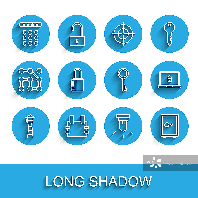 瞭望塔、防弹背心和密码线条图图片素材