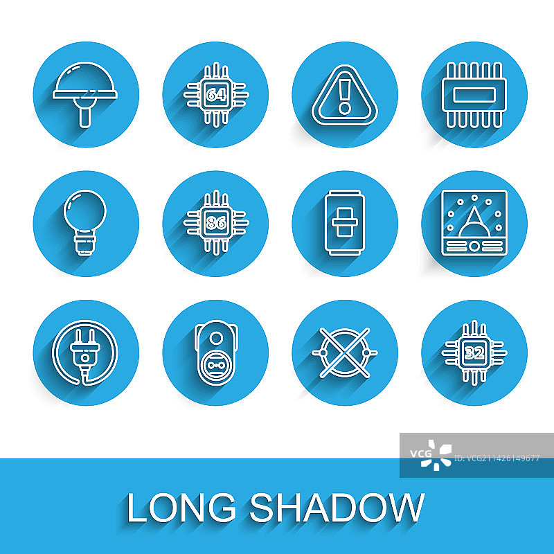 电源插头和灯线条图标图片素材