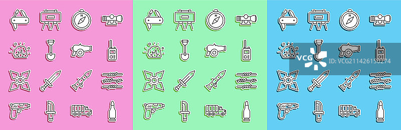 带刺铁丝网对讲机图标套装图片素材