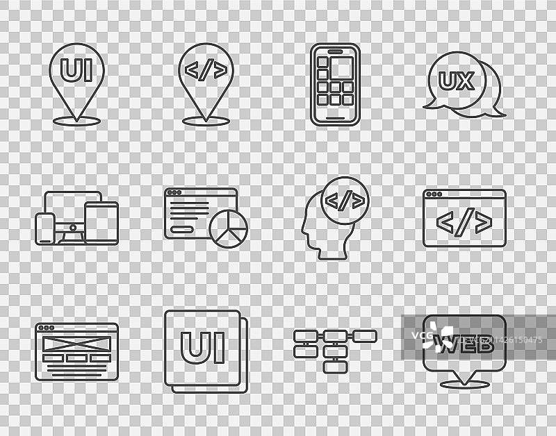 UI或UX设计网页和图形移动端线性图标集图片素材