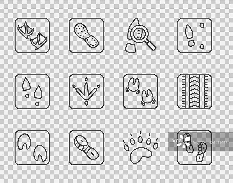 马蹄印和人类脚印的线条组合图片素材