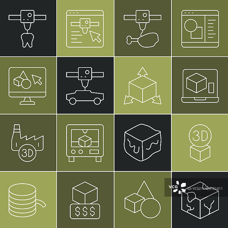 线条2.5D立方体3D打印机鸡腿图片素材