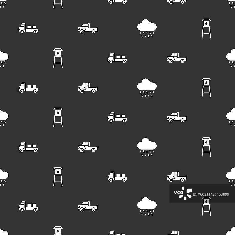 带雨云朵、水塔和皮卡车图片素材