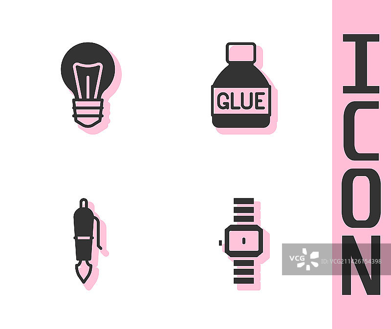 手表、灯泡、钢笔尖套装图片素材