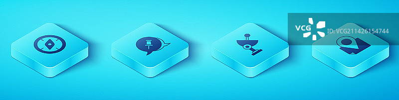 2.5D指南针图钉与折叠地图场景图片素材