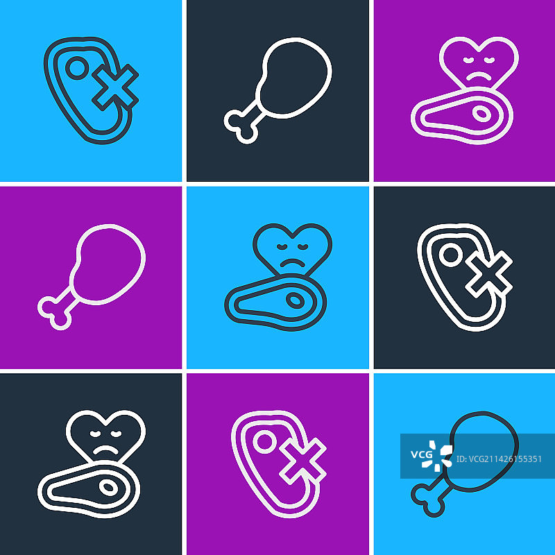 禁止肉类牛排与鸡腿图标线稿图片素材