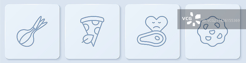 洋葱牛排肉纯素披萨切片线条设计图片素材