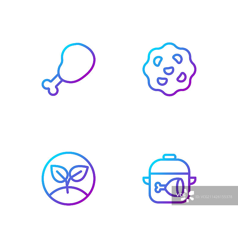 烹饪锅和鸡腿豆芽线条图标图片素材