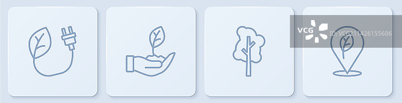 线路节能插头与树叶植物图片素材