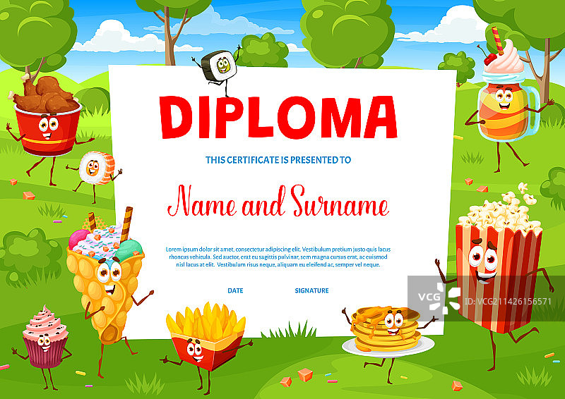 快餐甜点人物儿童文凭图片素材