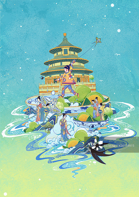 国潮清明古风插画图片素材