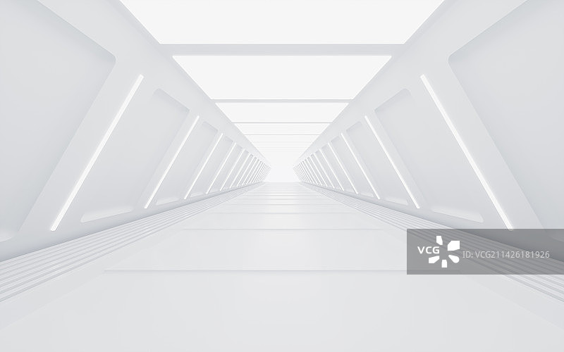 白色霓虹隧道背景3D渲染图片素材