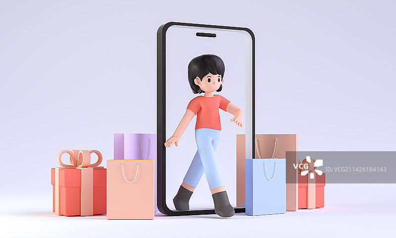 3D渲染的移动支付插画图片素材