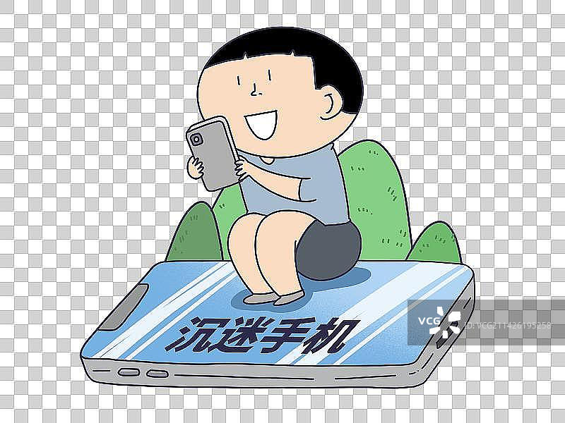 元素：沉迷手机的乡村留守儿童图片素材