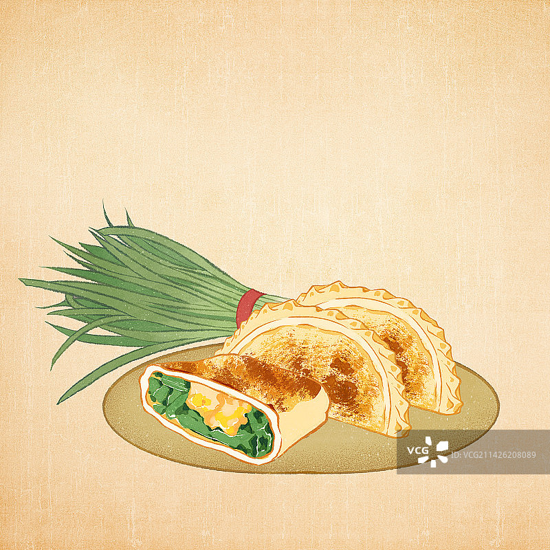 二十四节气春分美食韭菜盒子插画图片素材