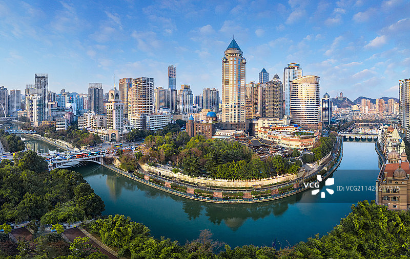 贵阳市南明河畔城市中心建筑全景图图片素材