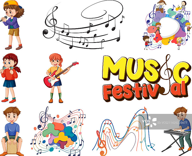 儿童乐器和音乐符号套装图片素材