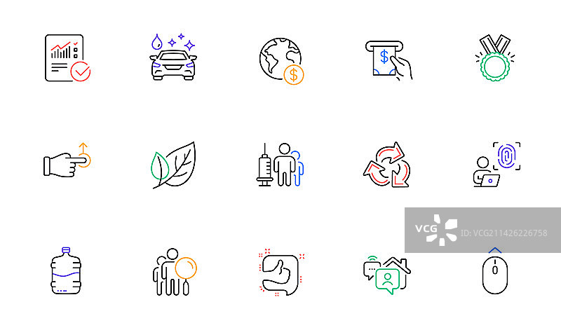 自动取款机服务搜索和荣誉线性图标图片素材