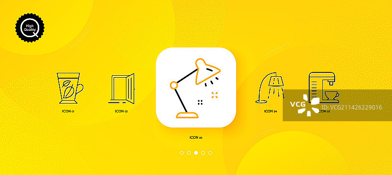 台灯、敞开的门和咖啡机简约设计图片素材