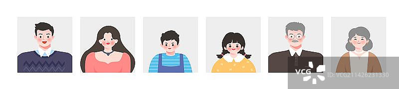 家庭成员矢量头像插画温馨的一家人矢量扁平化插画图片素材