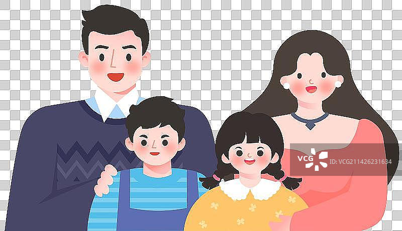 一家四口温馨一家人矢量卡通插画图片素材