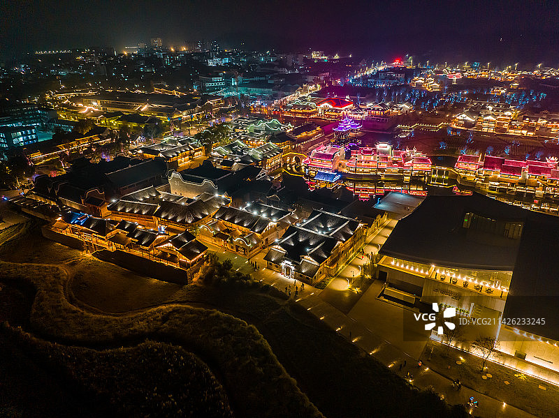 宜宾李庄古镇航拍夜景图片素材