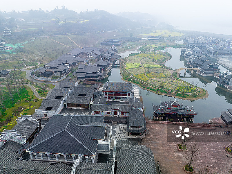 宜宾李庄古镇航拍全景风光图片素材