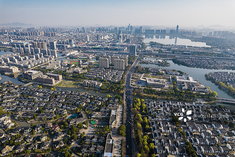 绍兴市柯桥城区城市天际线，城市风光图片素材